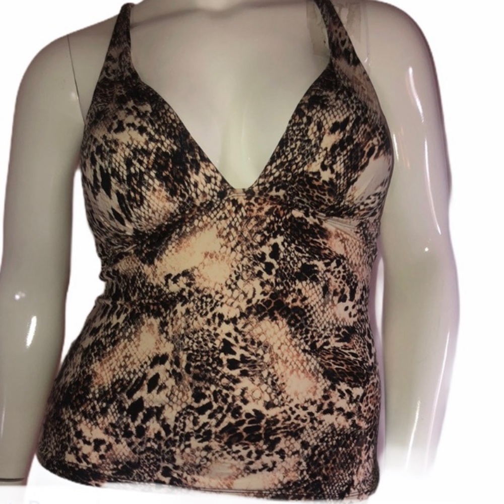 LIZ CLAIBORNE SNAKE PRINT TANKINI SWIM TOP SZ 14 NEW Snakeskin - Picture 1 of 13
